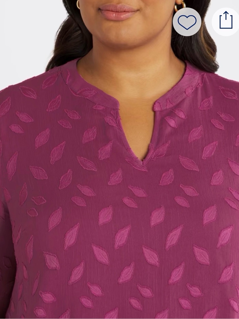 Plus-Size Textured Split-Neck Chiffon Blouse in Raspberry - Picture 2 of 7